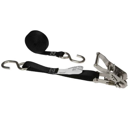Us Cargo Control 1" x 10' Black Ratchet Strap w/ Stainless Steel Ratchet & S-Hooks 2610SHSS-BLK
